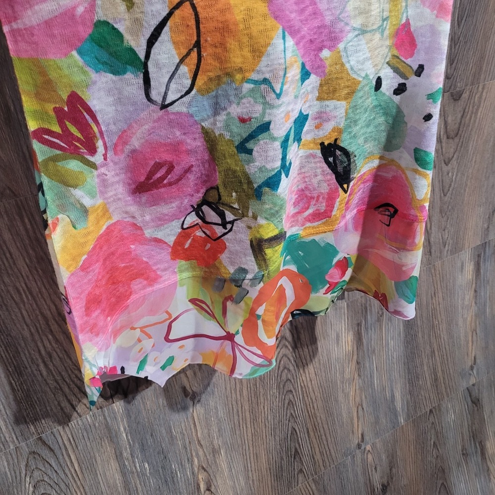 Jess & Jane Sangria Light Knit Top Chiffon Asymmetric Contrast L Vibrant Floral - Picture 5 of 12